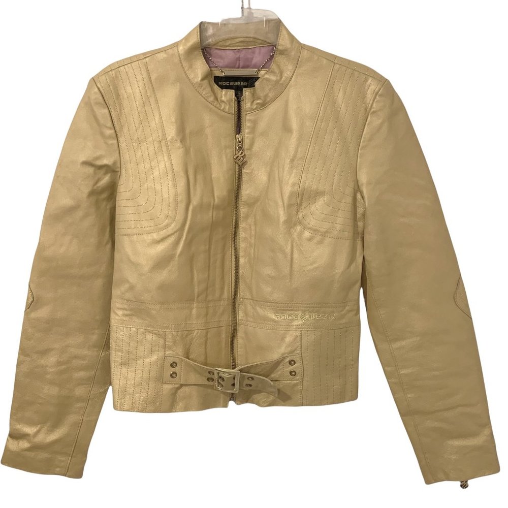 Rocawear Gold Leather Motorcycle Jacket L